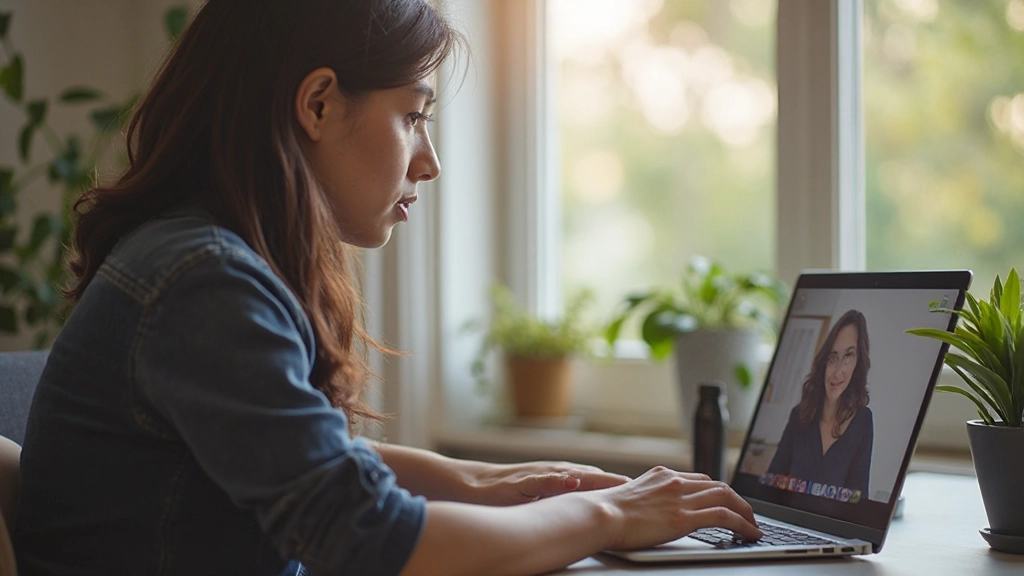 Estudante português praticando italiano em aula online moderna com instrutor experiente